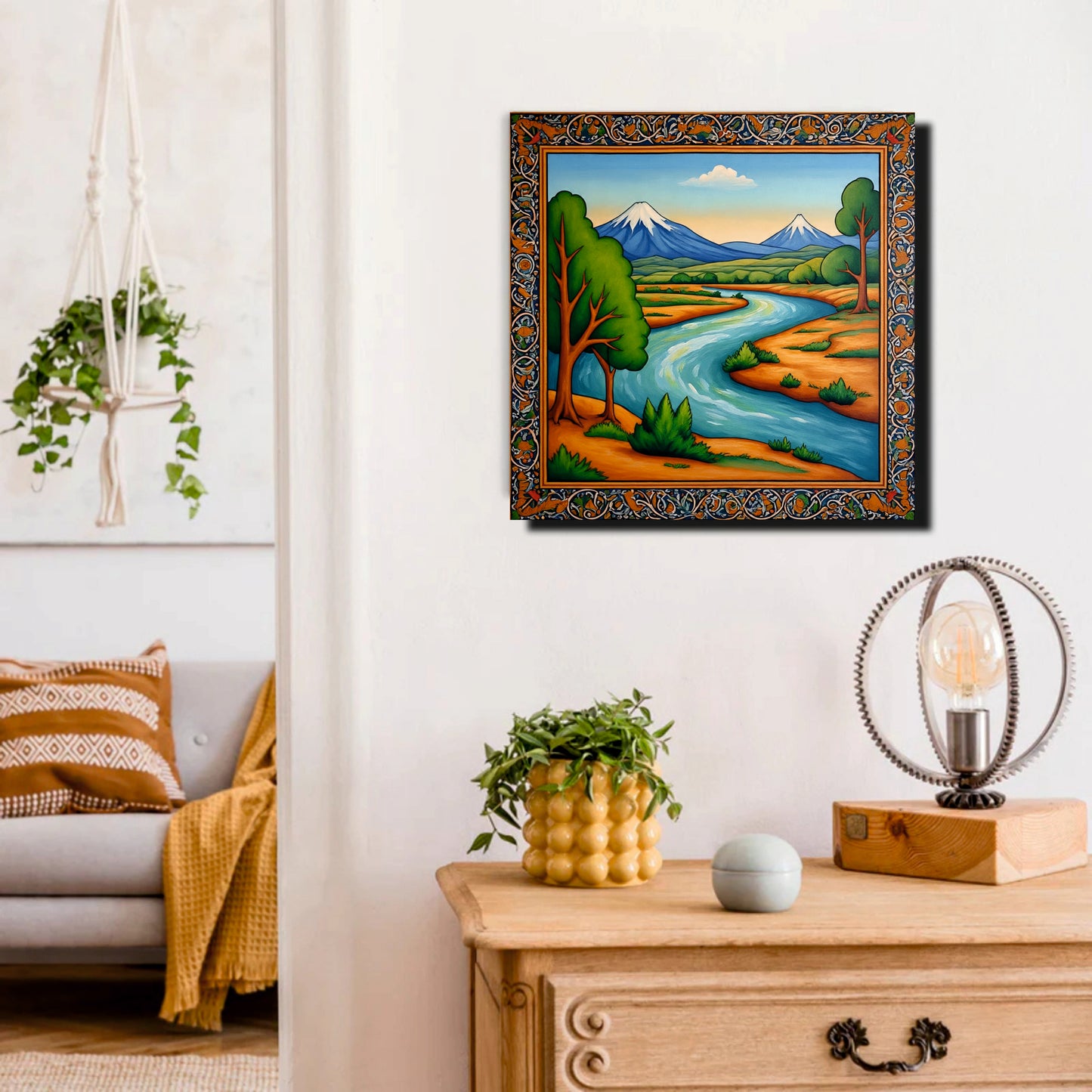 Golden Glow Tree Canvas Painting Stretched Frame – Premium Wall Décor