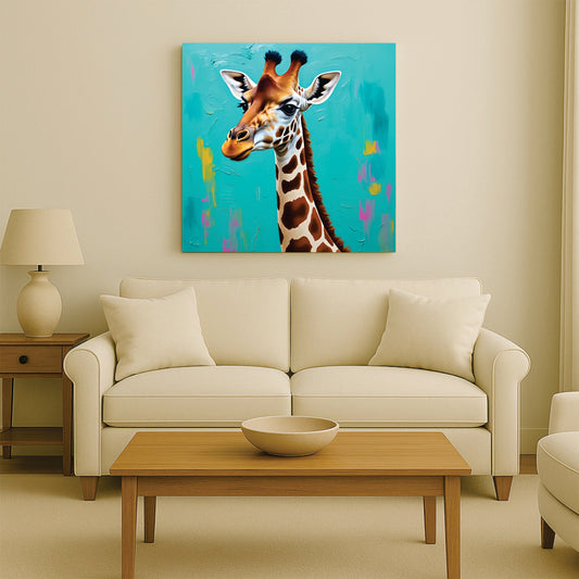 Playful Giraffe Canvas Wall Art Stretched Frame Painting