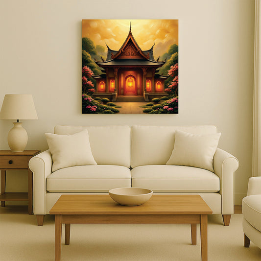 Golden Hour at the Temple Canvas Wall Art Stretched Frame Painting