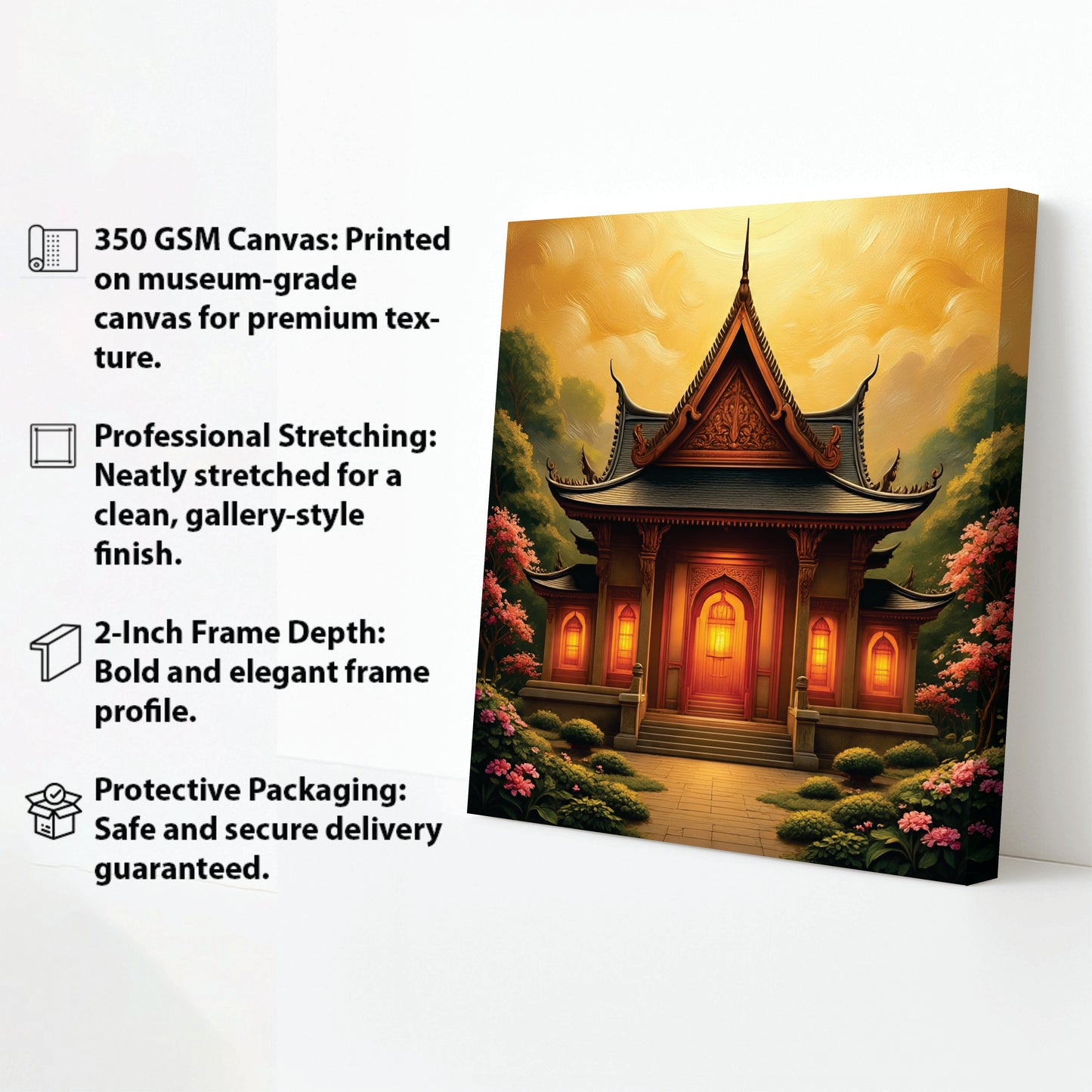Golden Hour at the Temple Canvas Wall Art Stretched Frame Painting