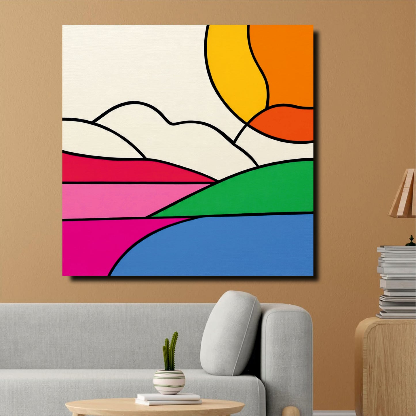 Abstract Landscape Canvas Wall Art Stretched Frame – Modern Digital Painting