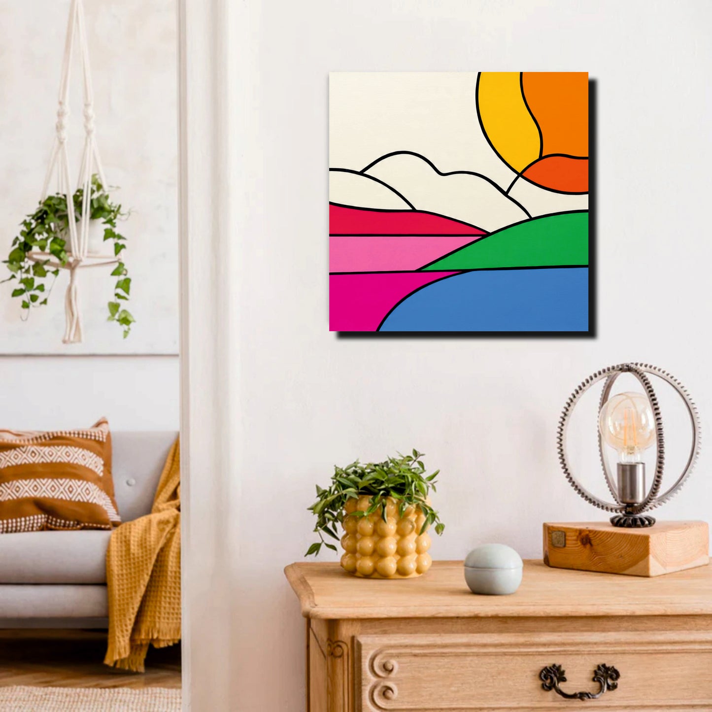 Abstract Landscape Canvas Wall Art Stretched Frame – Modern Digital Painting