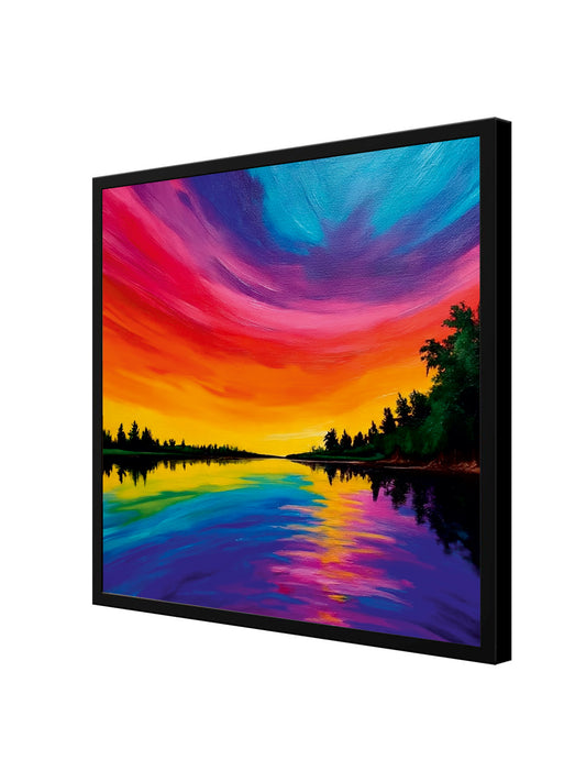 Colorful Horizon Canvas Wall Art Black Frame Painting