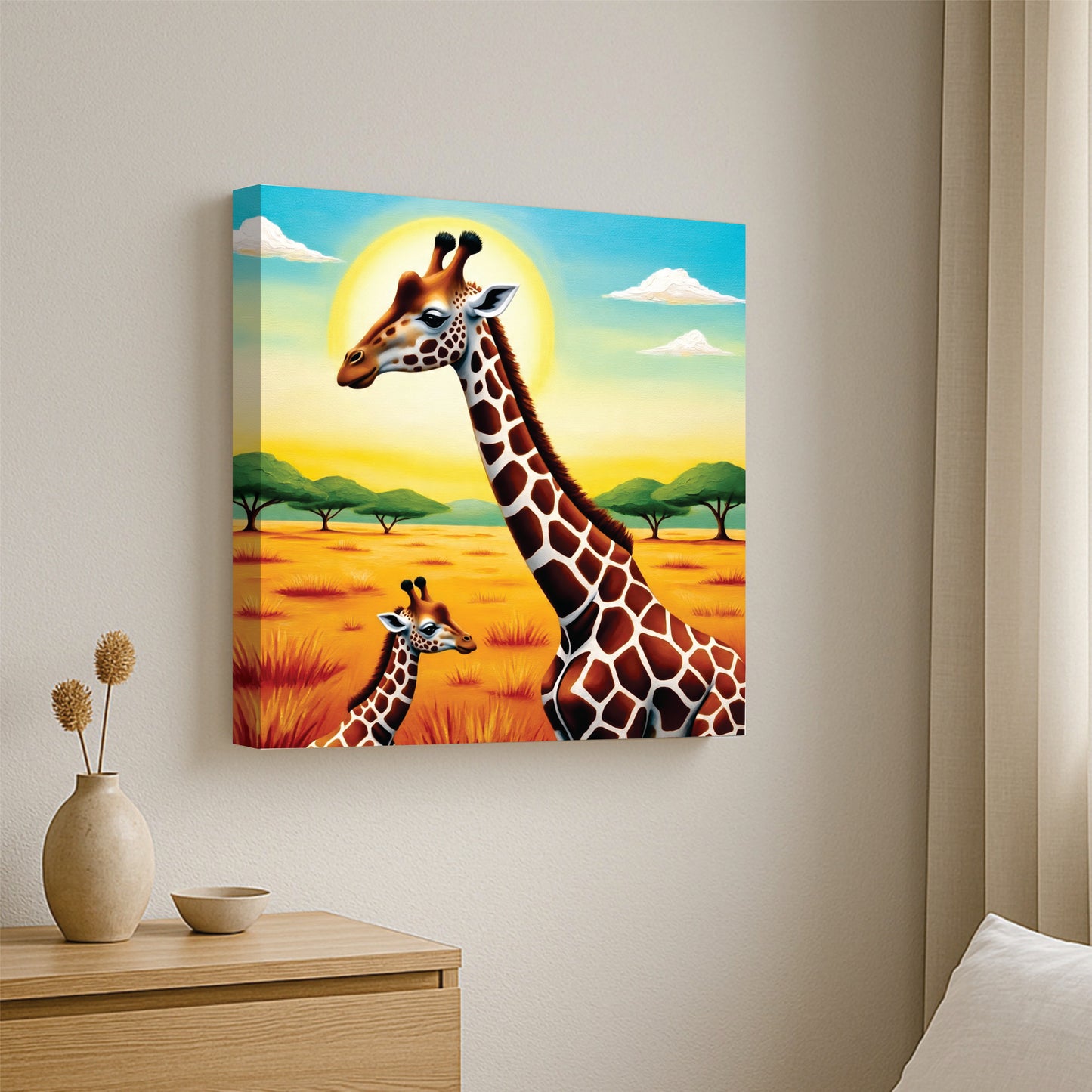 Charming Giraffe Canvas Wall Art Stretched Frame Painting