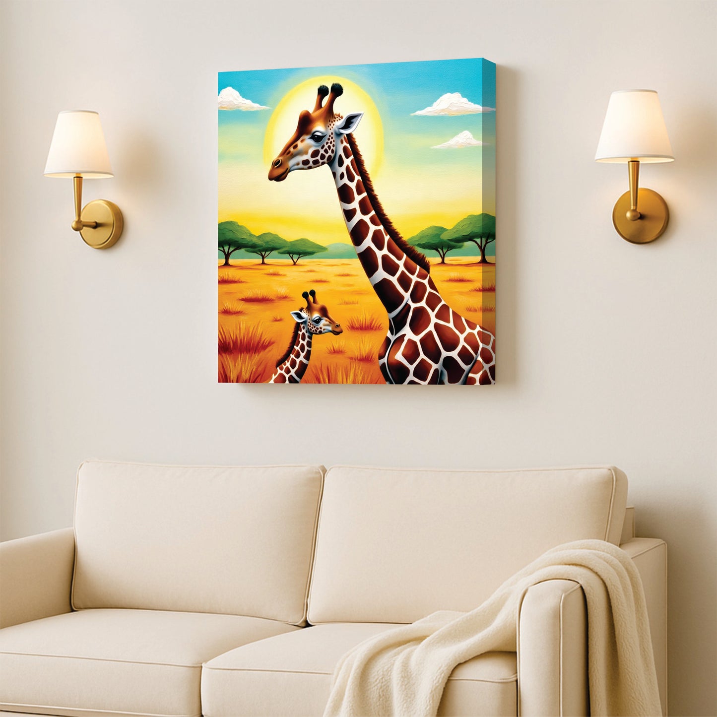Charming Giraffe Canvas Wall Art Stretched Frame Painting