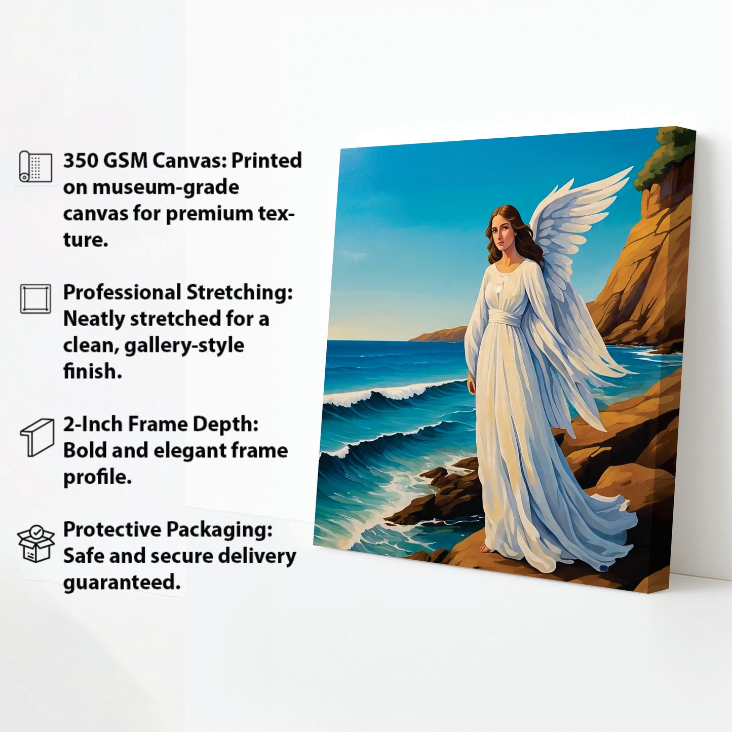 Guardian of the Waves – Angel by the Sea Canvas Wall Art Stretched Frame Painting
