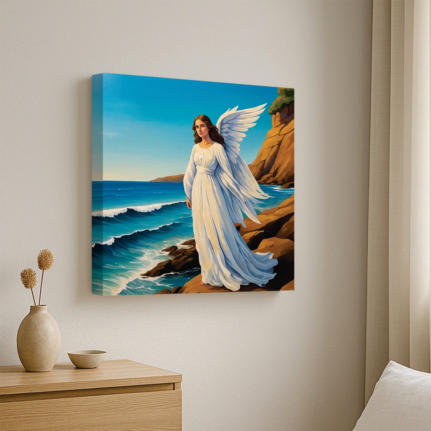 Guardian of the Waves – Angel by the Sea Canvas Wall Art Stretched Frame Painting
