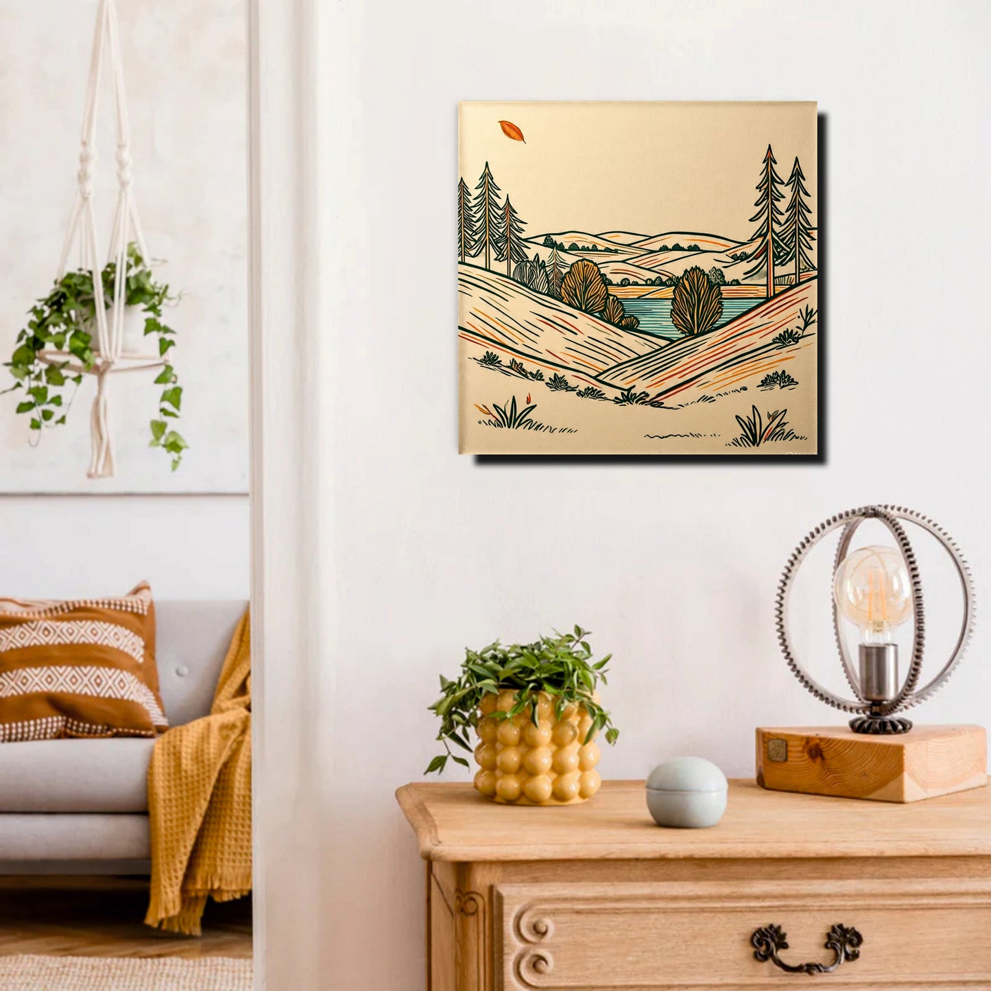 Modern Horizon Digital Canvas Stretched Frame – Minimal Landscape Wall Décor