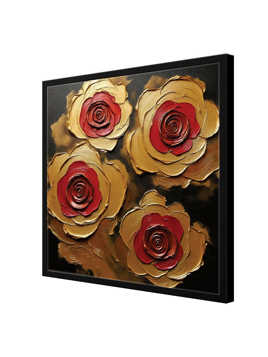 Embers in Bloom — Where Red Desire Meets Golden Grace Canvas Wall Art Black Frame Painting