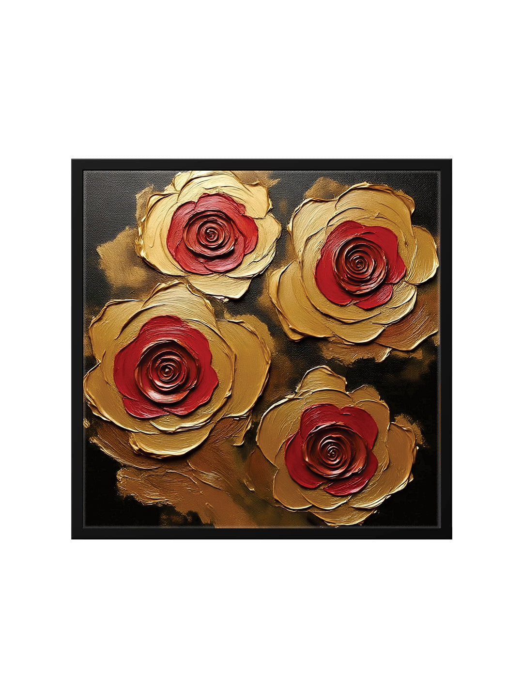 Embers in Bloom — Where Red Desire Meets Golden Grace Canvas Wall Art Black Frame Painting