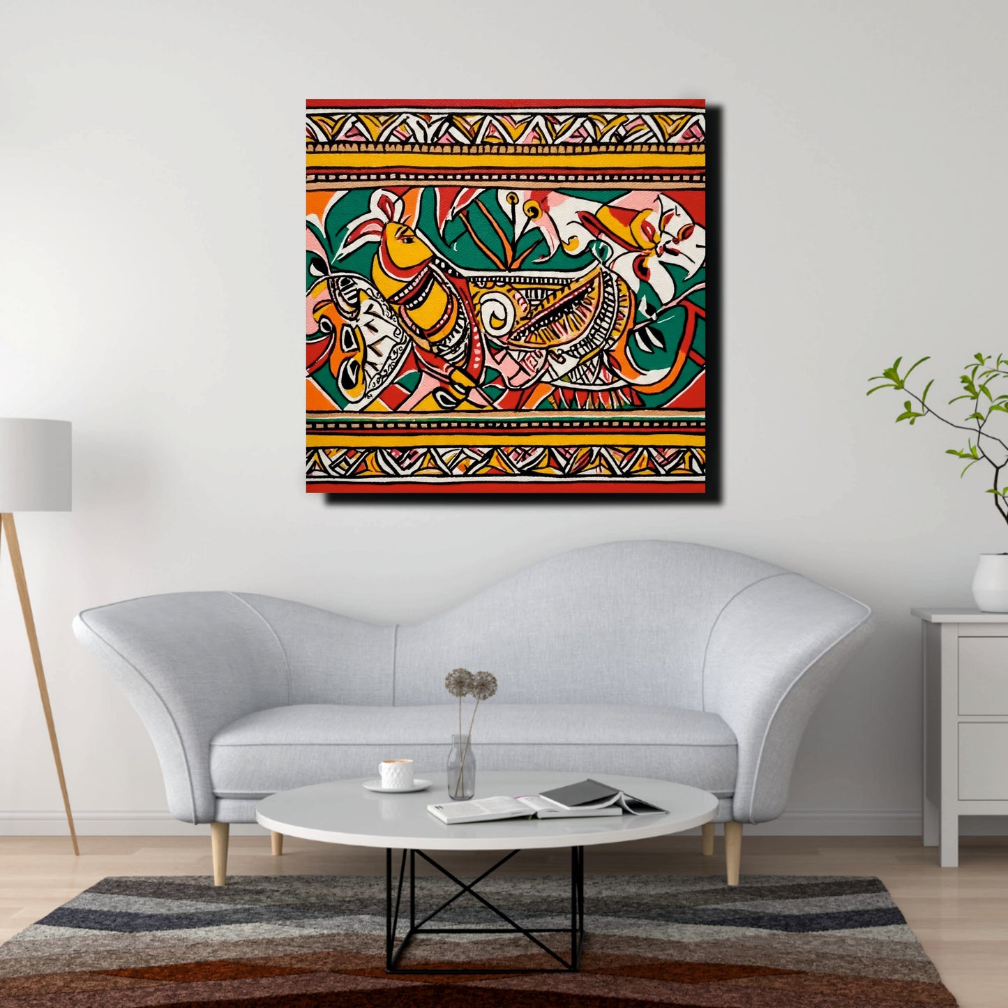 Ethnic Scenic Canvas Wall Stretched Frame  – Vibrant Green Valley Digital Painting