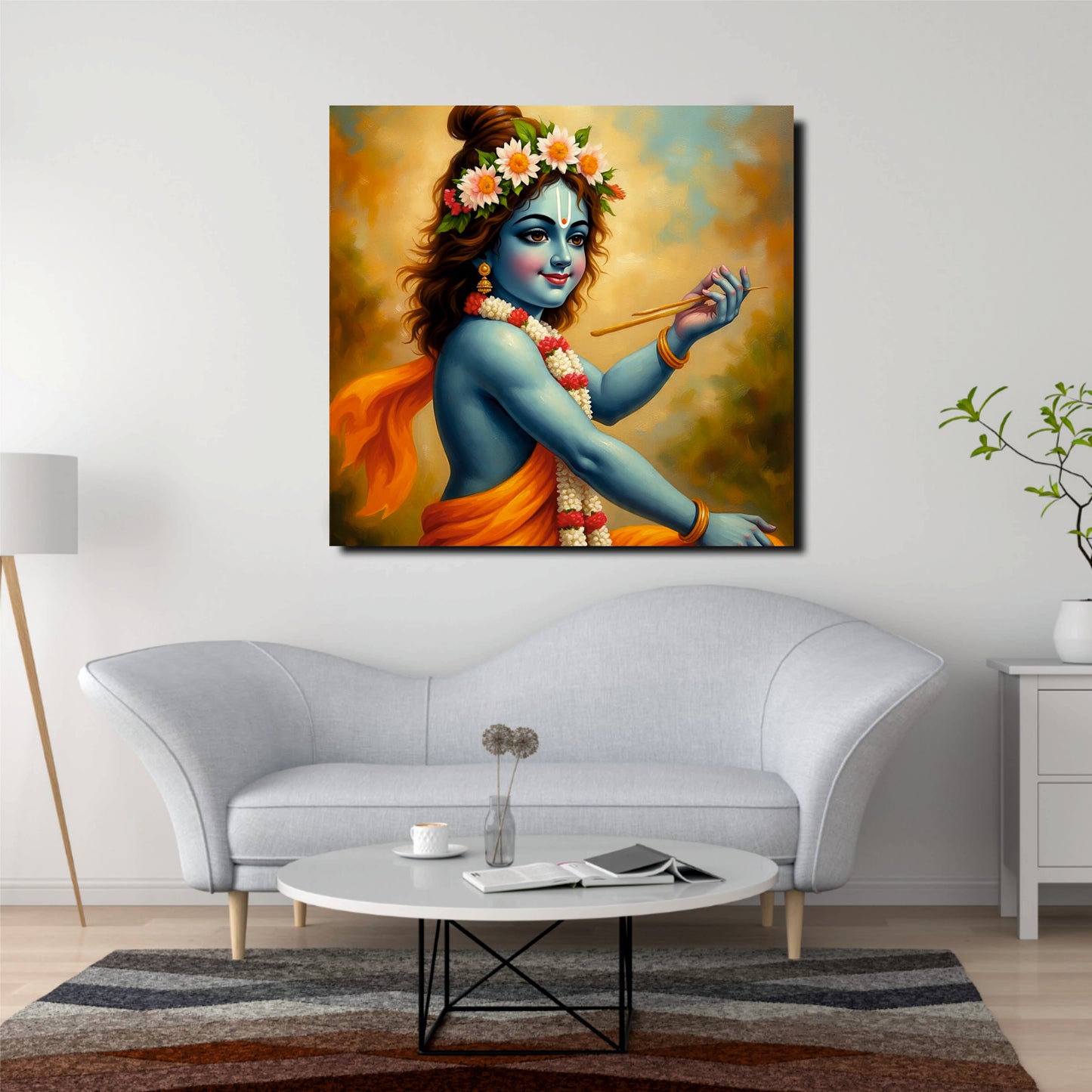 Radha Krishna Digital Canvas Stretched Frame Painting – Ethnic Wall Décor
