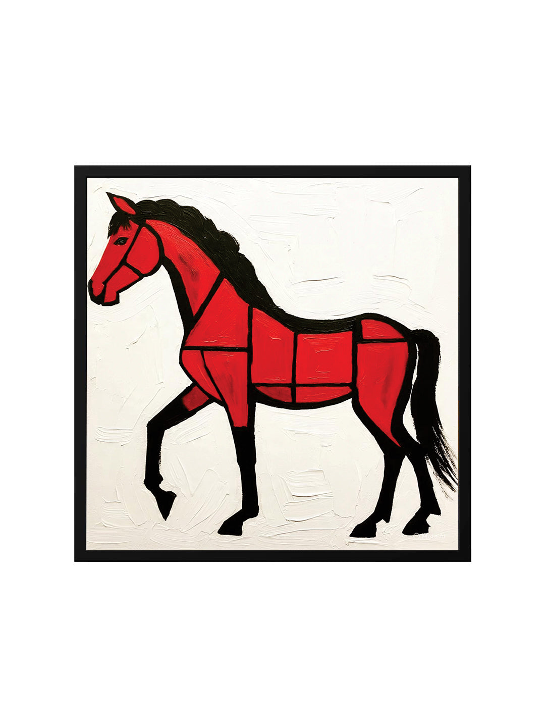 The red horse with white canvas wall art Black Frame painting