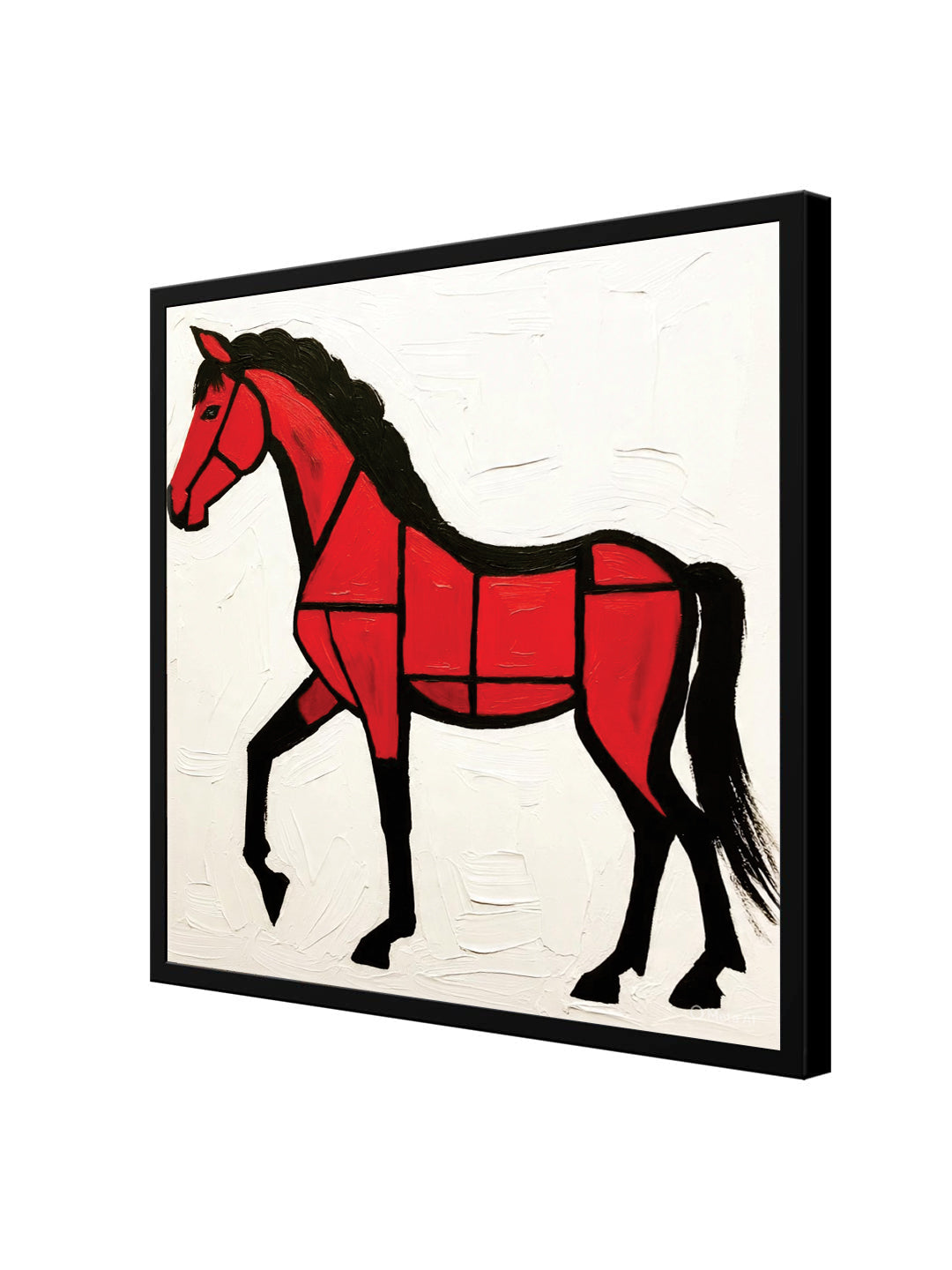 The red horse with white canvas wall art Black Frame painting