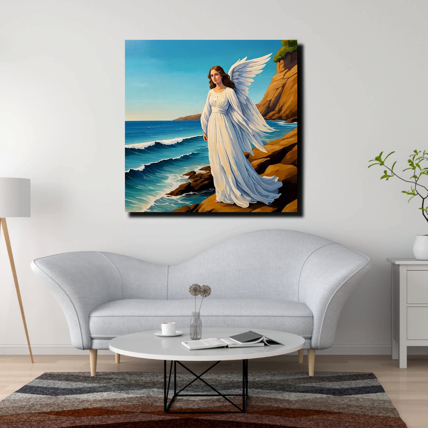 Guardian of the Waves – Angel by the Sea Canvas Wall Art Stretched Frame Painting