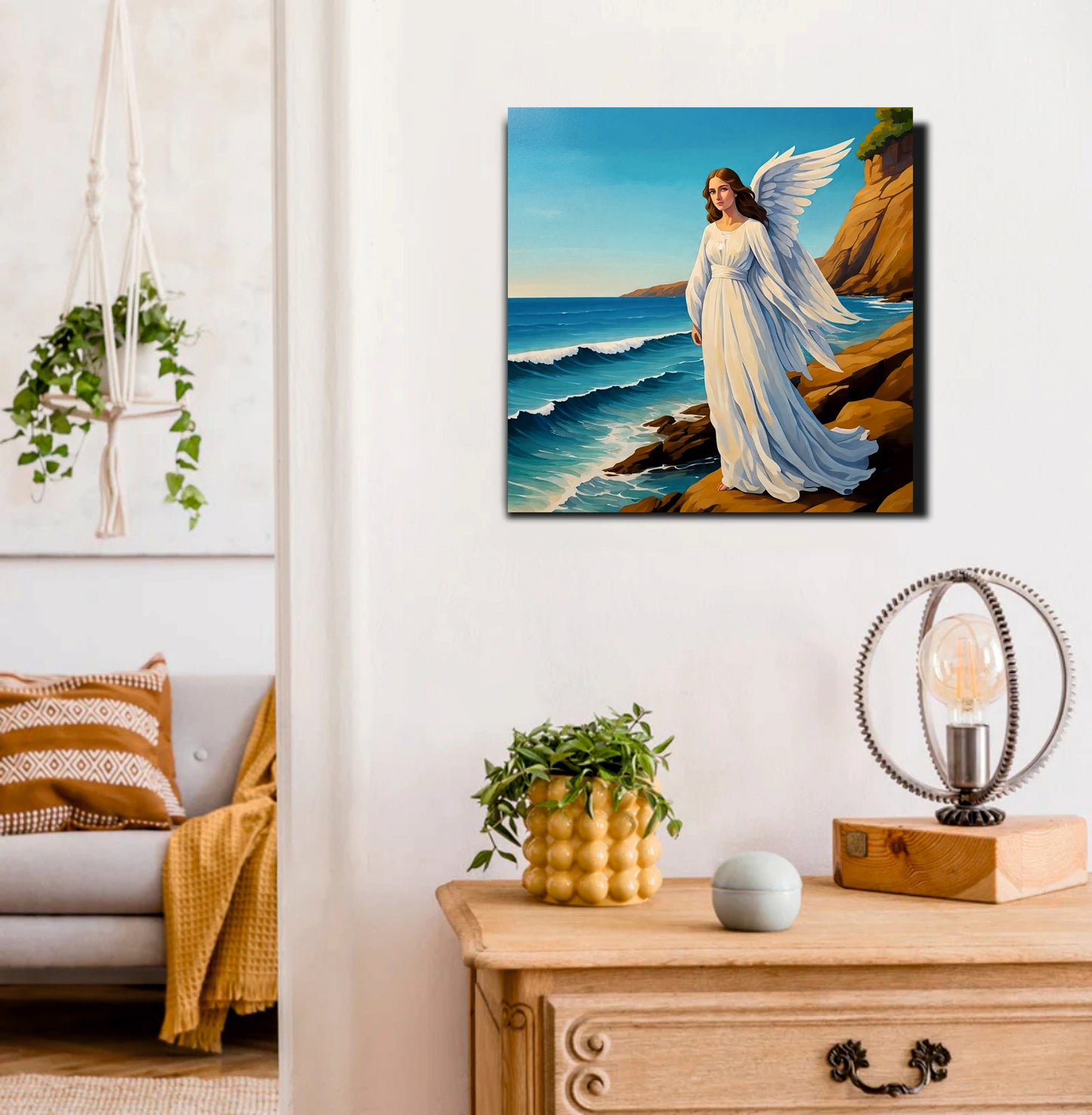 Guardian of the Waves – Angel by the Sea Canvas Wall Art Stretched Frame Painting