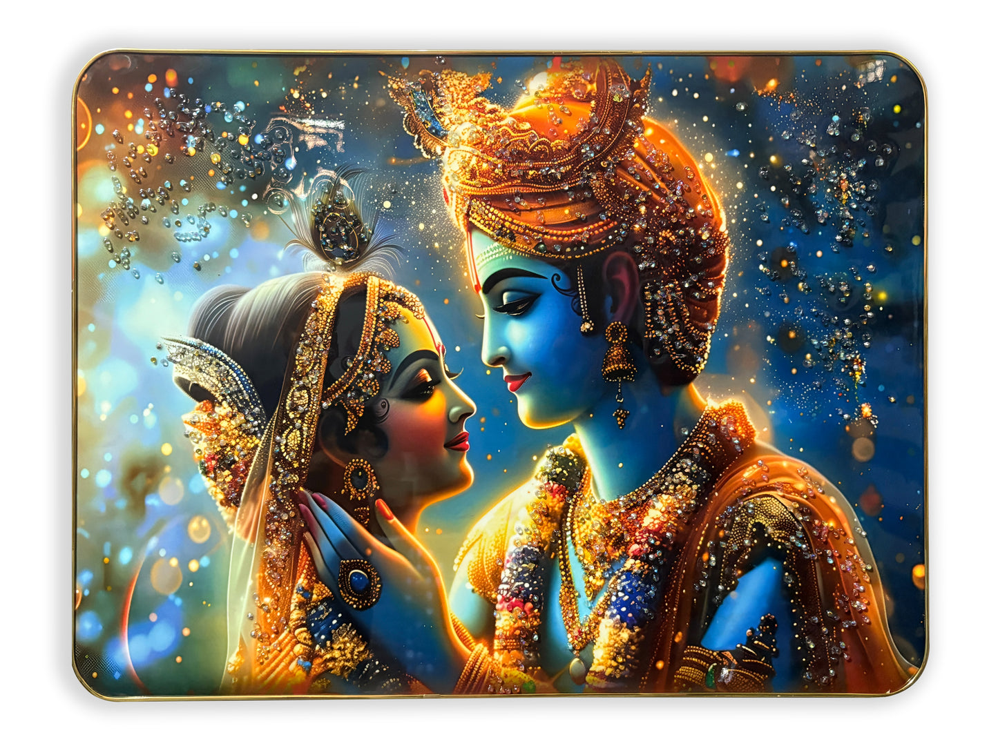 Shimmering Love Divine Radha Krishna Crystal Wall Art Painting
