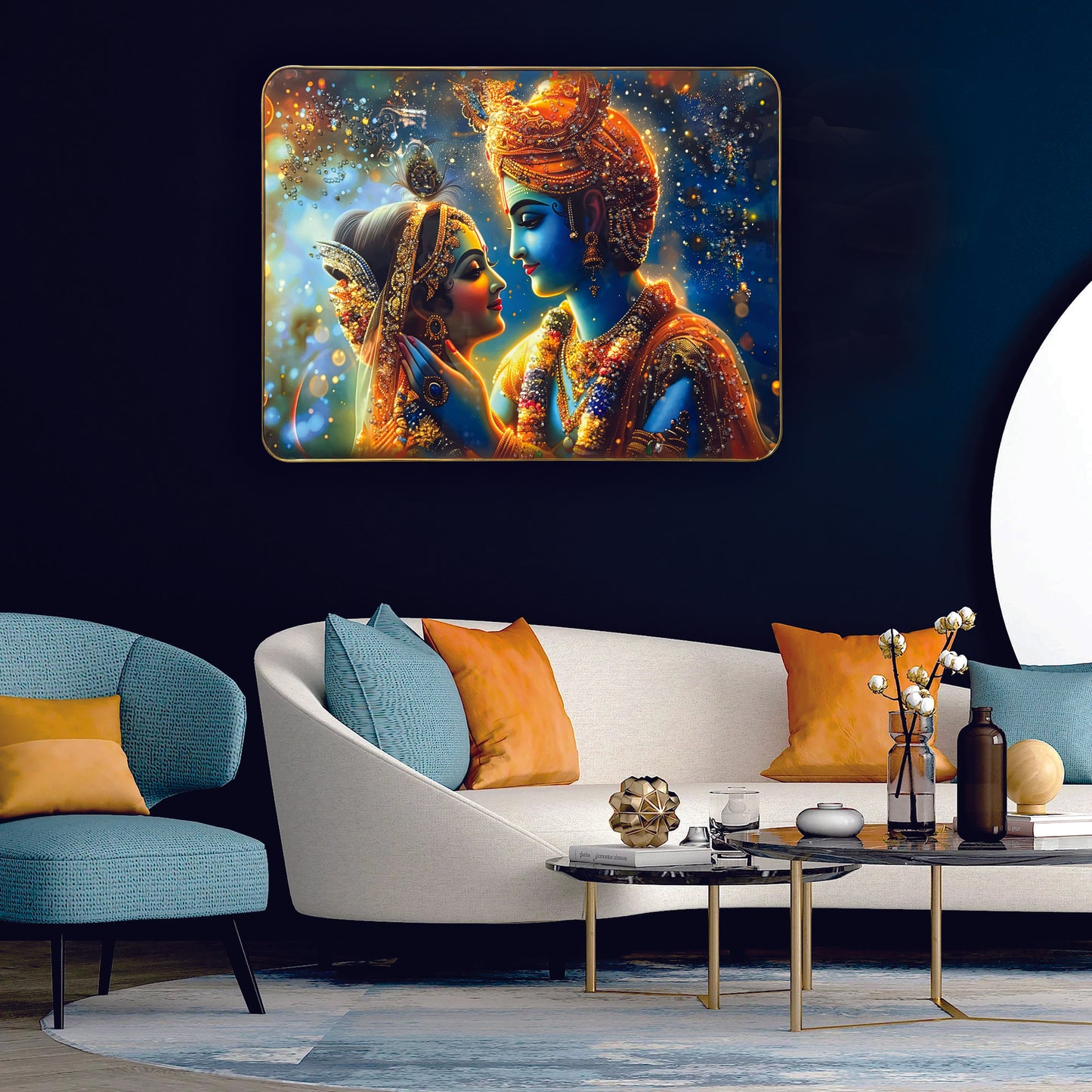 Shimmering Love Divine Radha Krishna Crystal Wall Art Painting