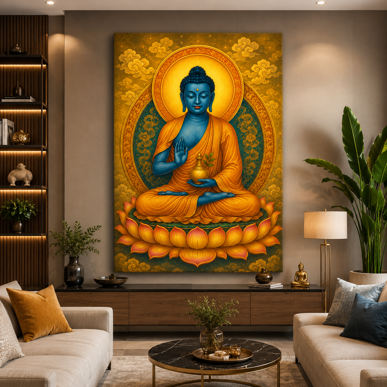 Decor Daddy Blue Buddha Canvas Wall Painting | Premium Buddhist Wall Art for Living Room, Bedroom & Meditation Room | HD Stretched Canvas