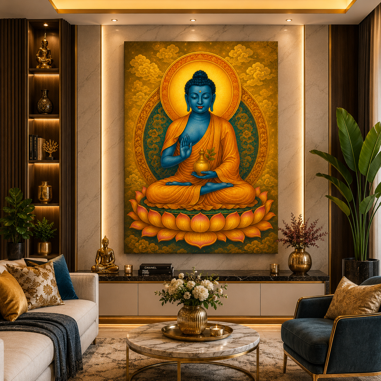 Decor Daddy Blue Buddha Canvas Wall Painting | Premium Buddhist Wall Art for Living Room, Bedroom & Meditation Room | HD Stretched Canvas