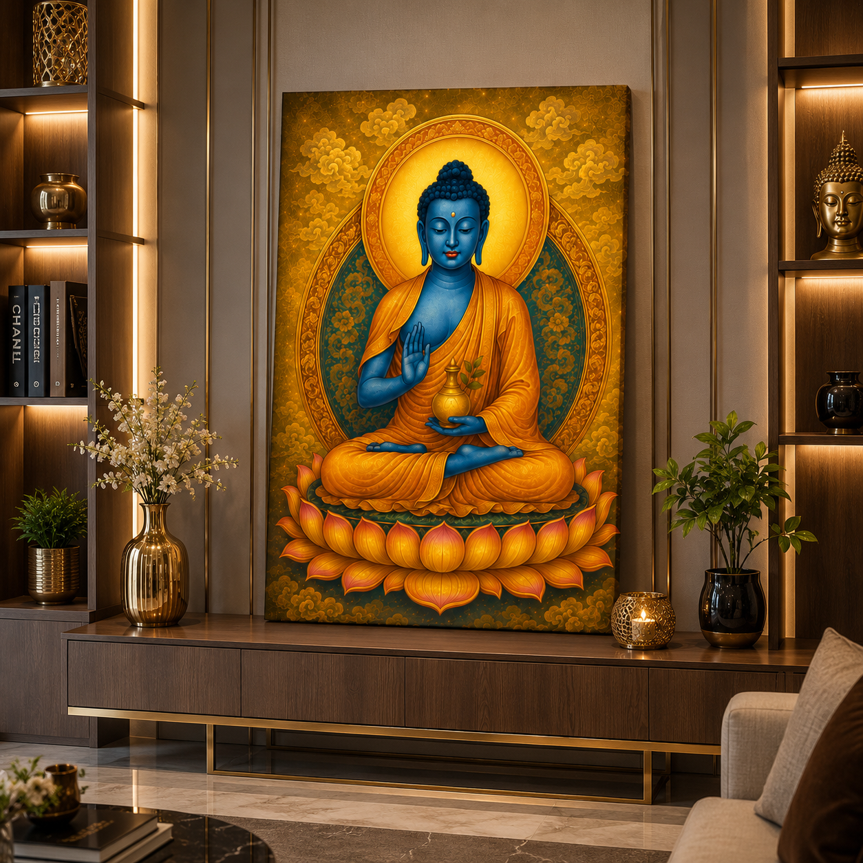 Decor Daddy Blue Buddha Canvas Wall Painting | Premium Buddhist Wall Art for Living Room, Bedroom & Meditation Room | HD Stretched Canvas