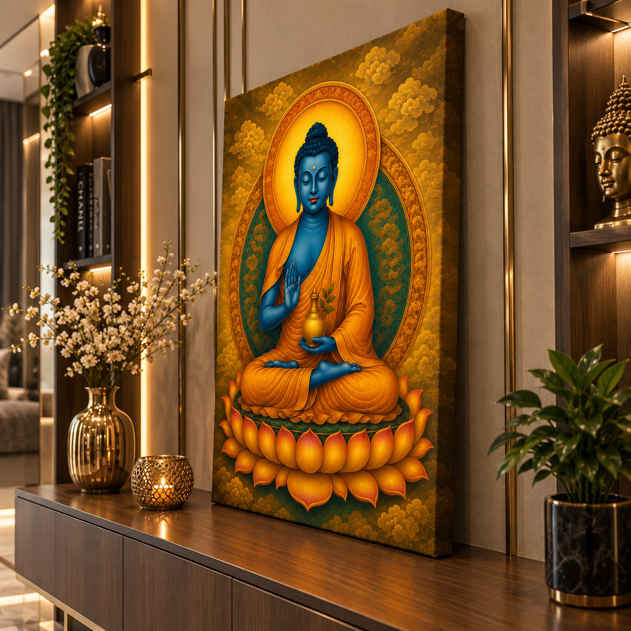Decor Daddy Blue Buddha Canvas Wall Painting | Premium Buddhist Wall Art for Living Room, Bedroom & Meditation Room | HD Stretched Canvas