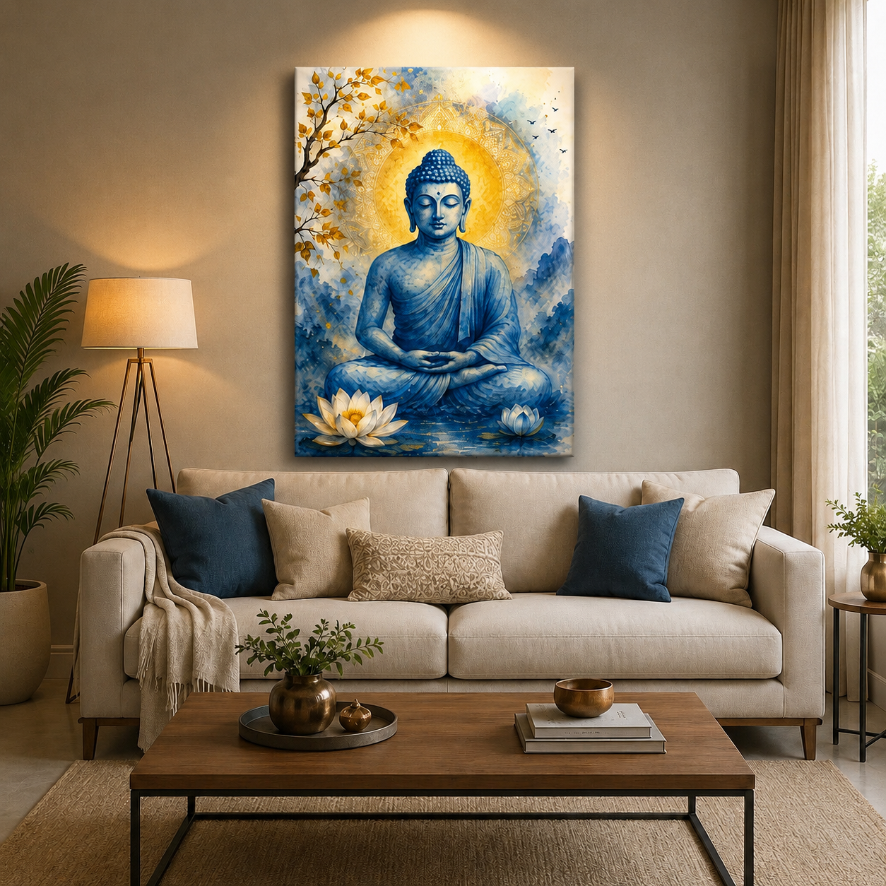 Blue Buddha Canvas Wall Painting | Premium Spiritual Canvas Wall Art | Ready to Hang | Living Room, Bedroom & Office Decor | Decor Daddy