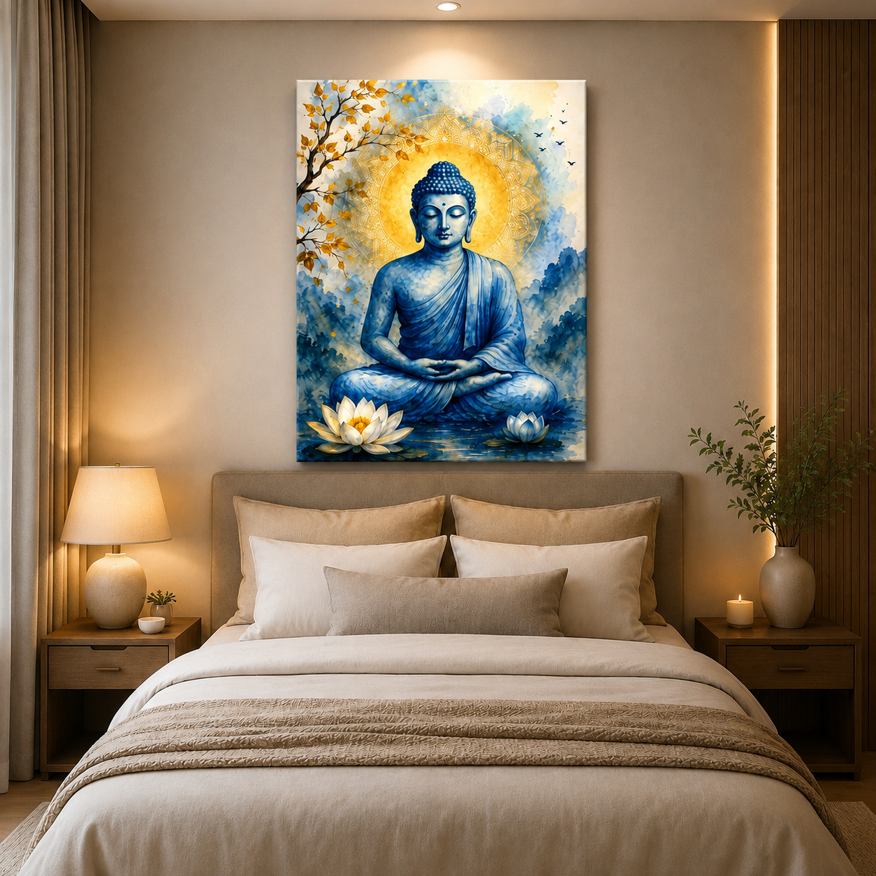 Blue Buddha Canvas Wall Painting | Premium Spiritual Canvas Wall Art | Ready to Hang | Living Room, Bedroom & Office Decor | Decor Daddy