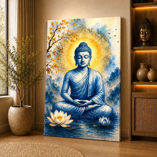 Blue Buddha Canvas Wall Painting | Premium Spiritual Canvas Wall Art | Ready to Hang | Living Room, Bedroom & Office Decor | Decor Daddy