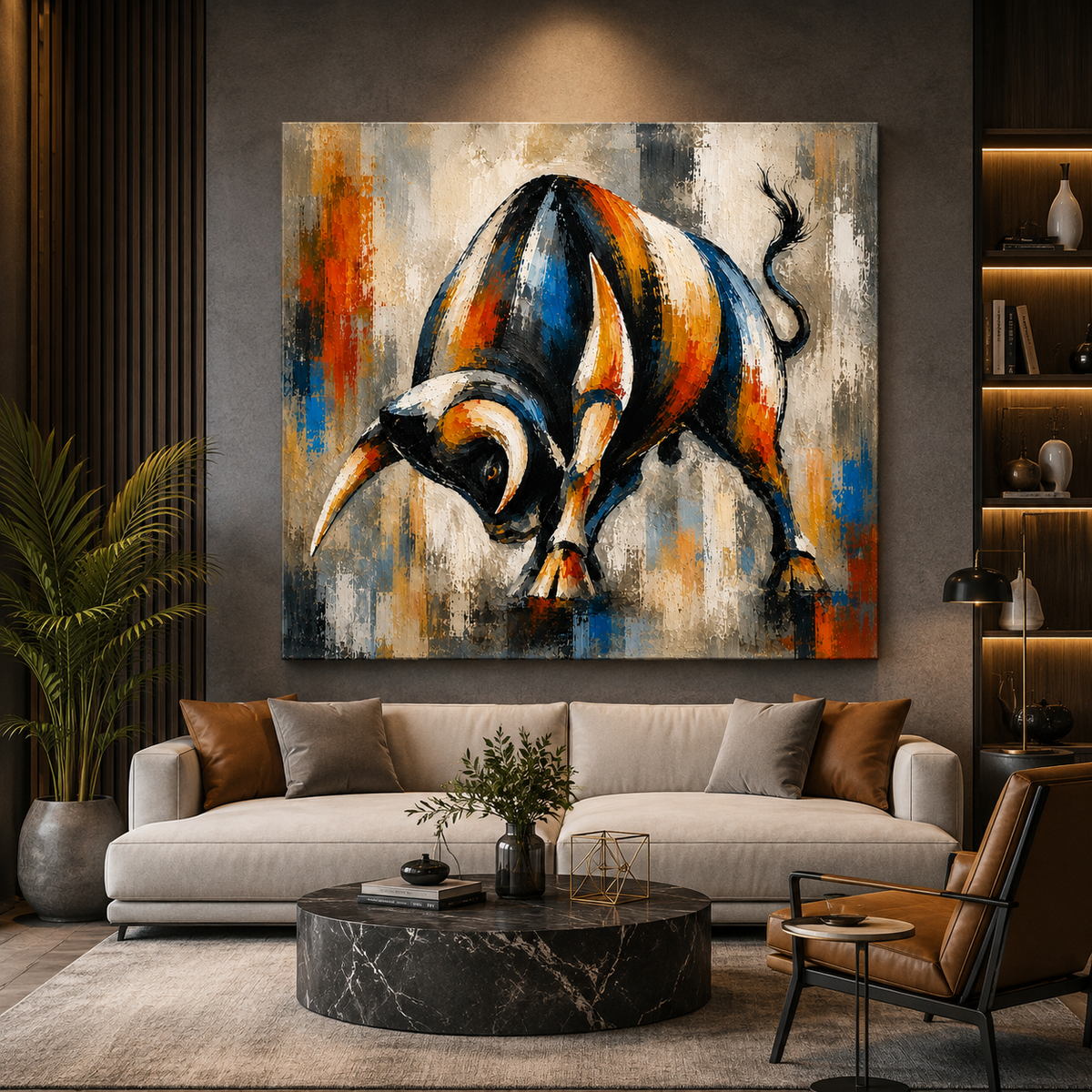 Charging Bull Canvas Wall Painting | Premium Modern Bull Wall Art for Living Room, Office & Luxury Home Decor | Decor Daddy