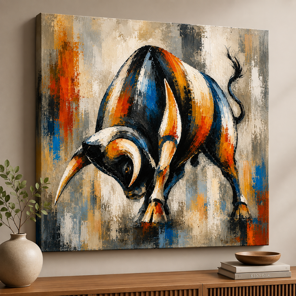 Charging Bull Canvas Wall Painting | Premium Modern Bull Wall Art for Living Room, Office & Luxury Home Decor | Decor Daddy