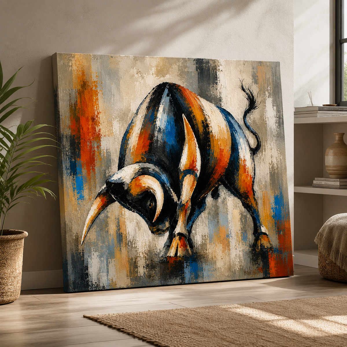 Charging Bull Canvas Wall Painting | Premium Modern Bull Wall Art for Living Room, Office & Luxury Home Decor | Decor Daddy