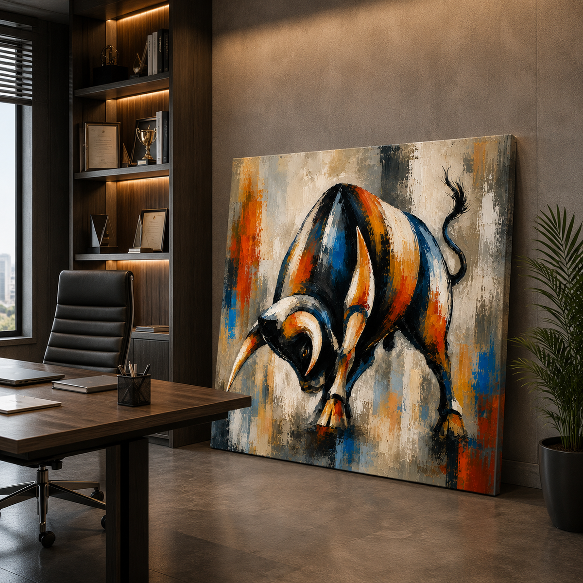 Charging Bull Canvas Wall Painting | Premium Modern Bull Wall Art for Living Room, Office & Luxury Home Decor | Decor Daddy