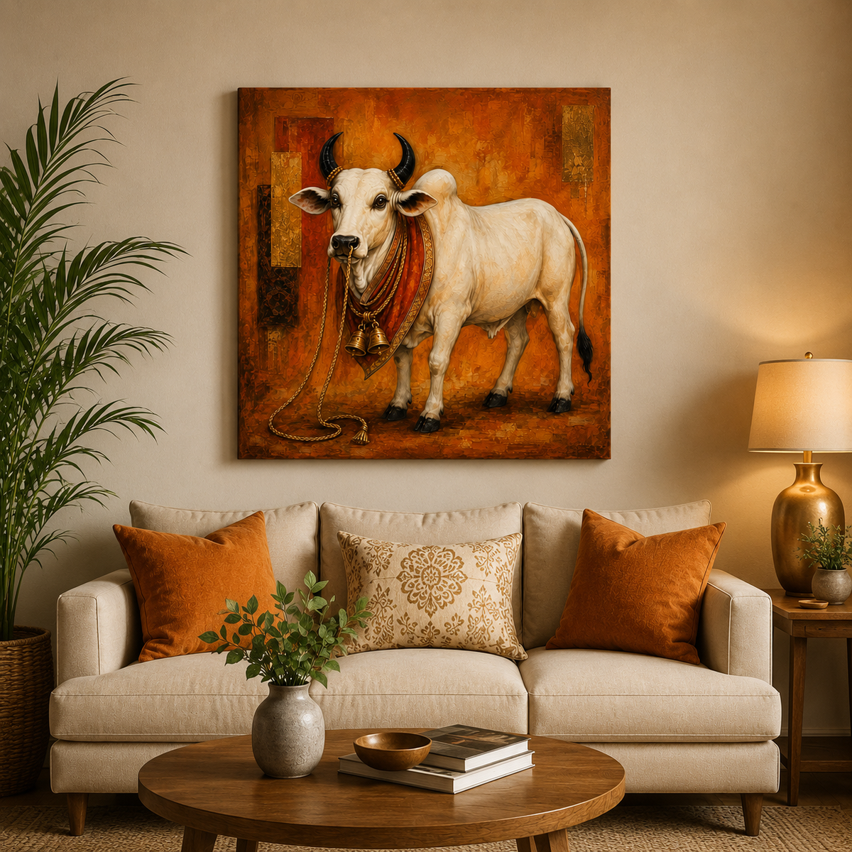 Sacred Nandi – Divine Nandi of Lord Shiva Canvas Painting | Spiritual Hindu Wall Art
