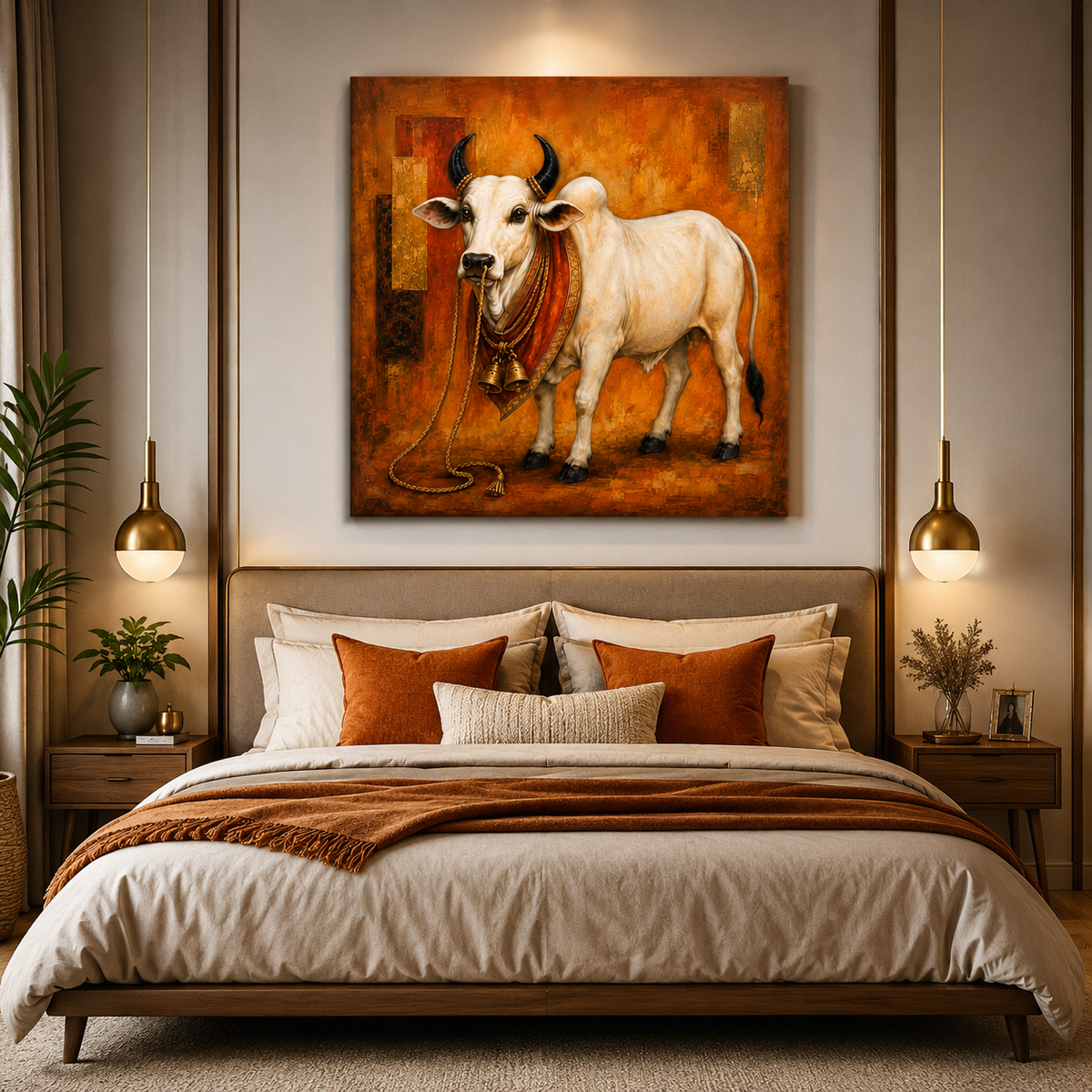 Sacred Nandi – Divine Nandi of Lord Shiva Canvas Painting | Spiritual Hindu Wall Art