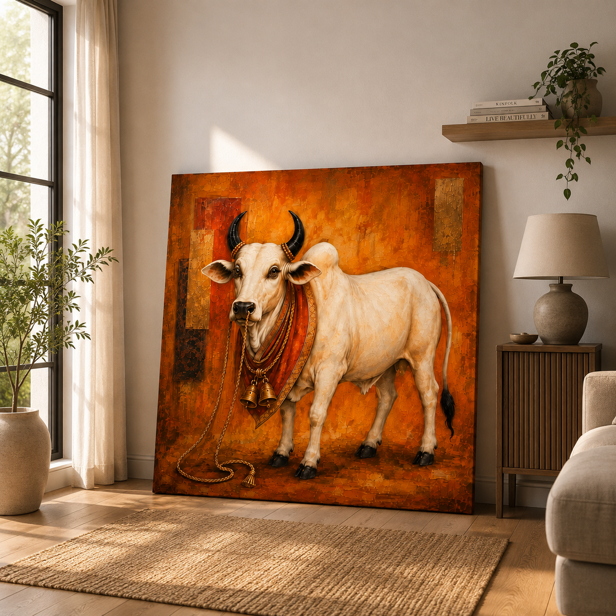 Sacred Nandi – Divine Nandi of Lord Shiva Canvas Painting | Spiritual Hindu Wall Art