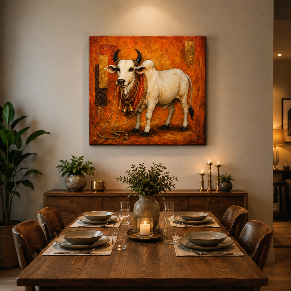 Sacred Nandi – Divine Nandi of Lord Shiva Canvas Painting | Spiritual Hindu Wall Art