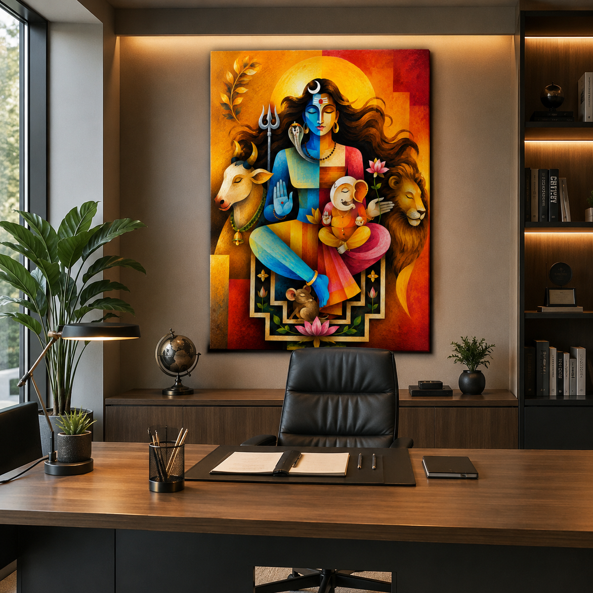 Shiv Parivar Modern Canvas Painting | Lord Shiva, Maa Parvati & Ganesha Wall Art | Premium Spiritual Canvas Print