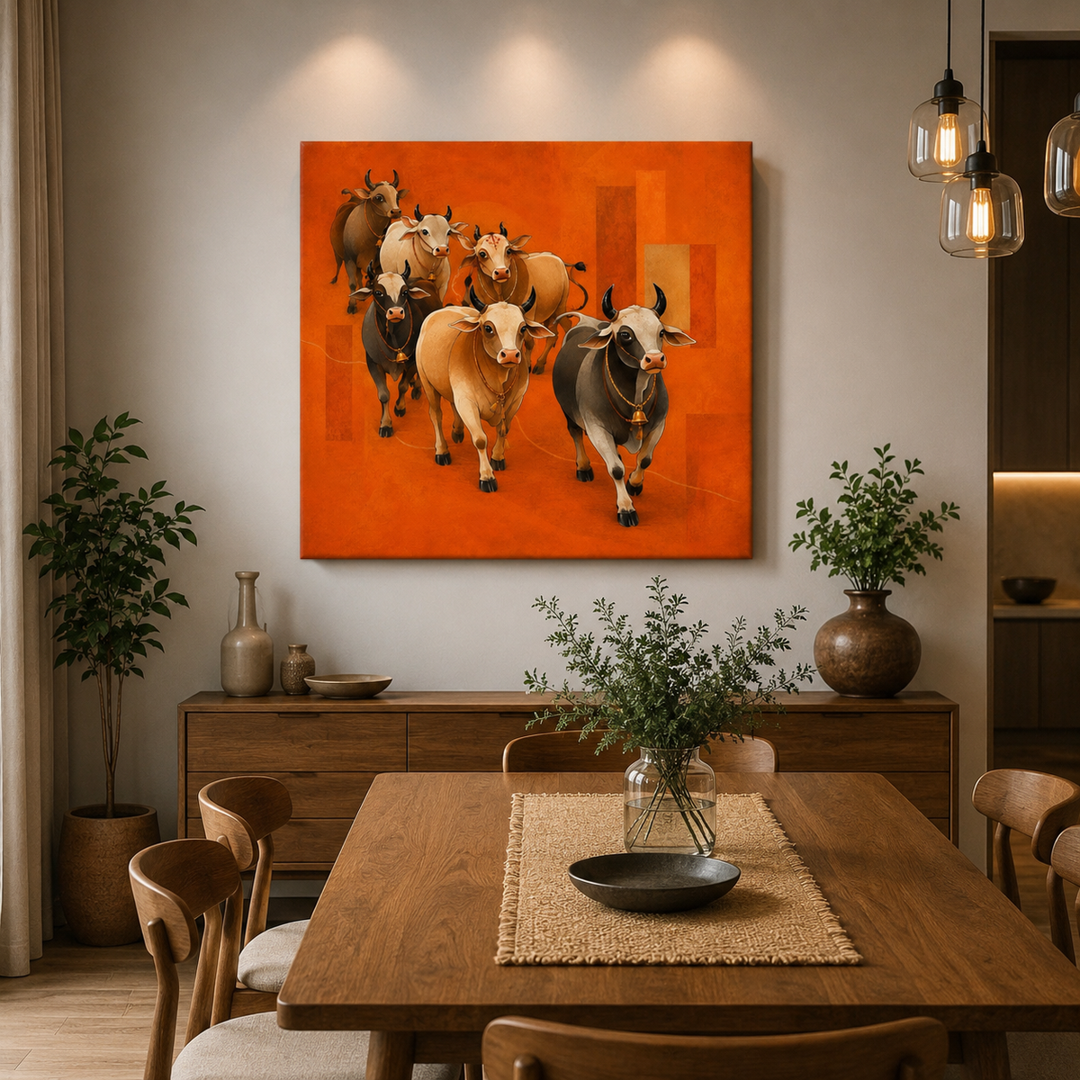 Kamdhenu Cow Canvas Wall Painting | Sacred Gau Mata Wall Art | Vastu & Spiritual Home Decor | Premium Stretched Canvas by Decor Daddy