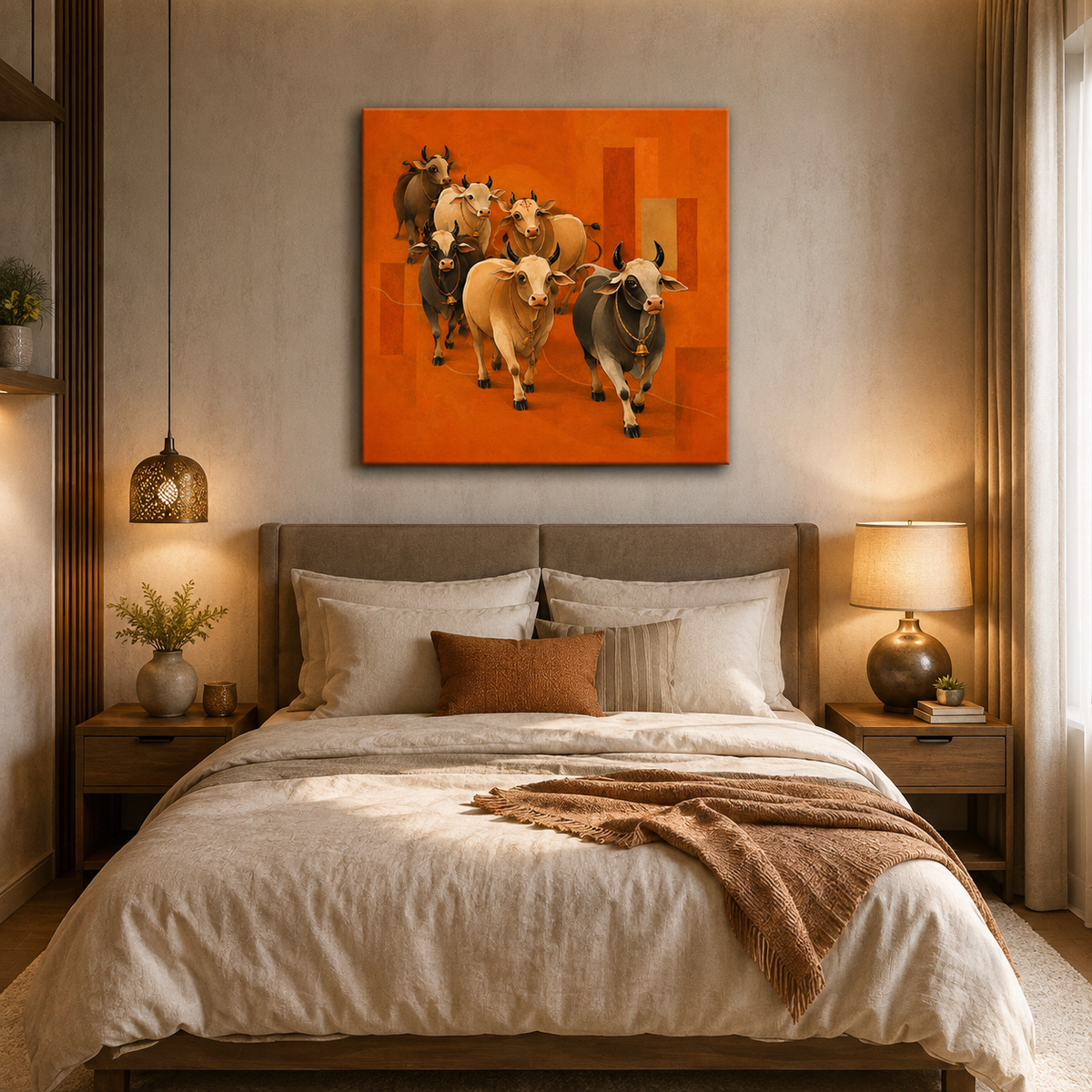 Kamdhenu Cow Canvas Wall Painting | Sacred Gau Mata Wall Art | Vastu & Spiritual Home Decor | Premium Stretched Canvas by Decor Daddy