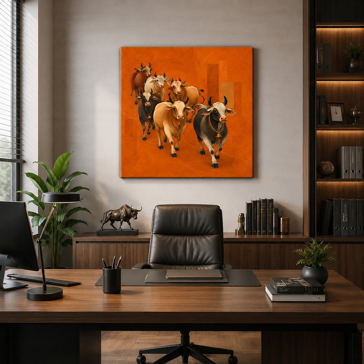 Kamdhenu Cow Canvas Wall Painting | Sacred Gau Mata Wall Art | Vastu & Spiritual Home Decor | Premium Stretched Canvas by Decor Daddy