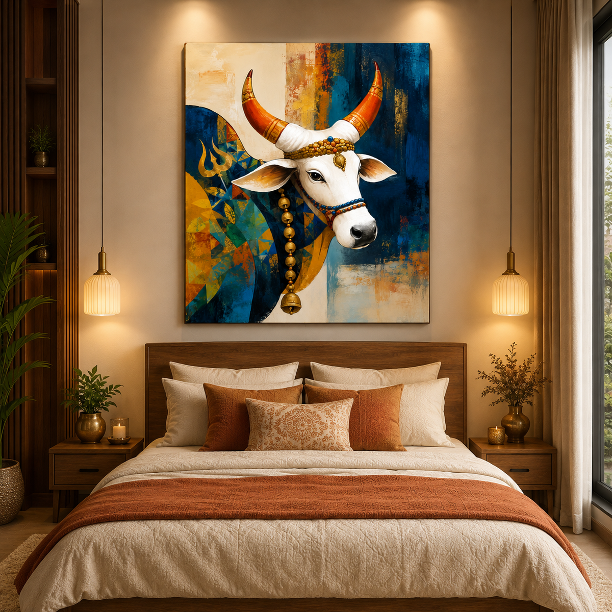 Nandi Canvas Painting | Lord Shiva Inspired Spiritual Wall Art | Premium Modern Canvas Print