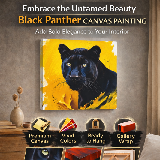 Majestic Black Panther Canvas Wall Art Stretched Frame Painting