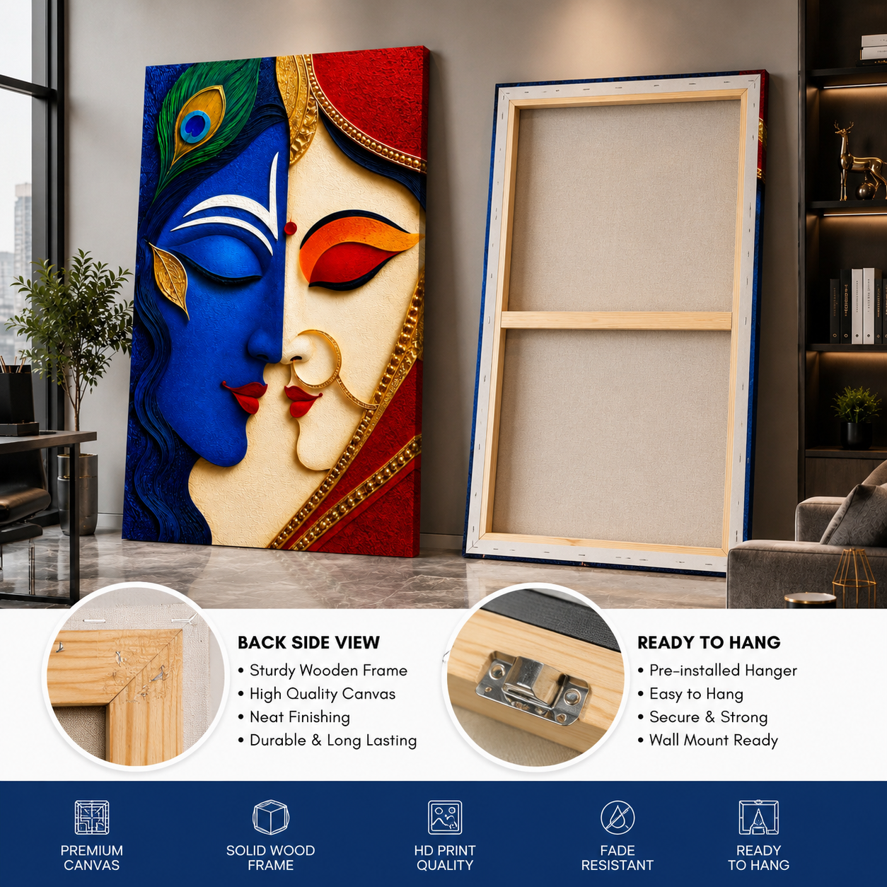 Decor Daddy Radha Krishna Canvas Wall Painting | Premium Divine Couple Wall Art for Living Room, Bedroom, Home Temple & Office