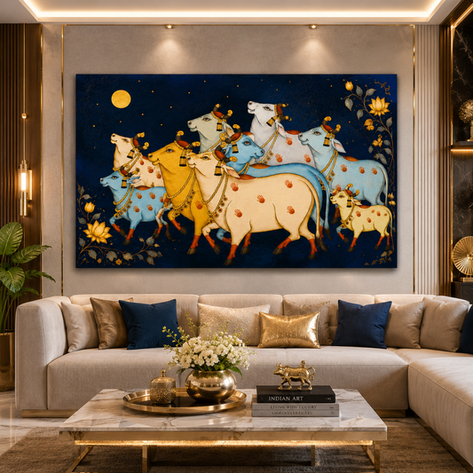 Decor Daddy Divine Kamdhenu Canvas Wall Painting | Premium Indian Spiritual Wall Art for Living Room, Bedroom & Office