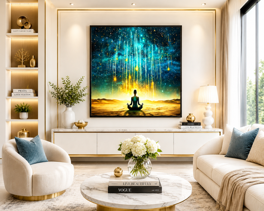 Inner Peace Meditation Canvas Wall Art – Spiritual Buddha Wall Painting Black Frame for Living Room & Yoga Room Decor