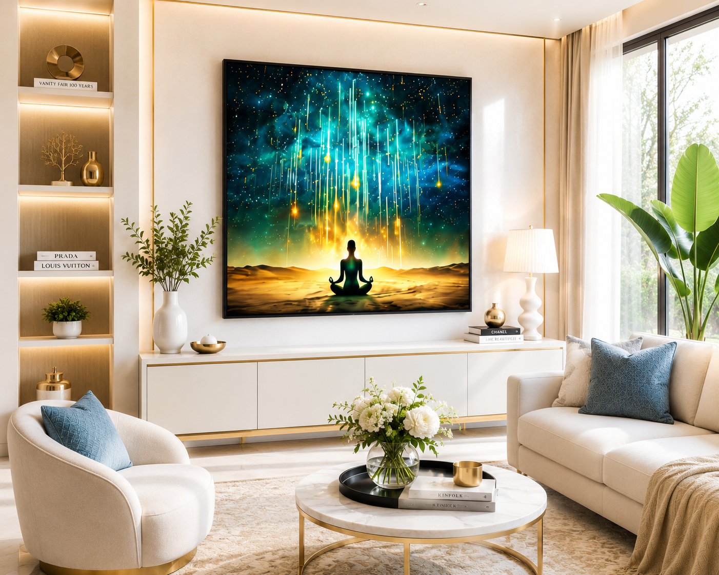 Inner Peace Meditation Canvas Wall Art – Spiritual Buddha Wall Painting Black Frame for Living Room & Yoga Room Decor