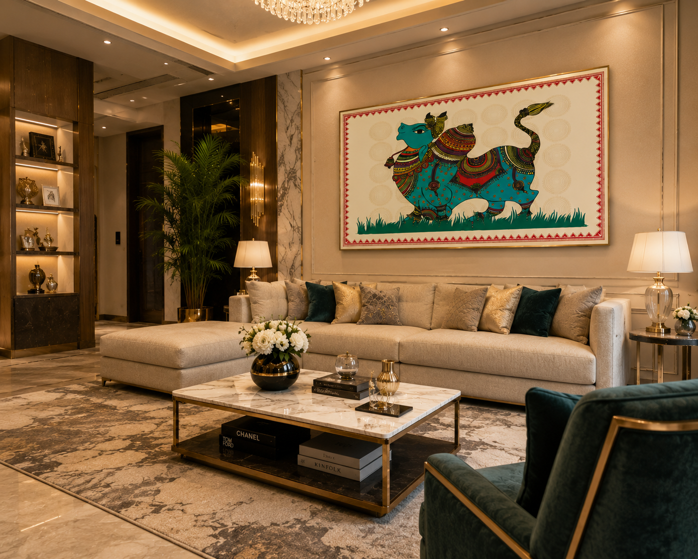 Traditional Folk Bull Canvas Wall Art | Indian Ethnic Animal Painting | Luxury Bedroom & Living Room Decor | Modern Boho Canvas stanched painting