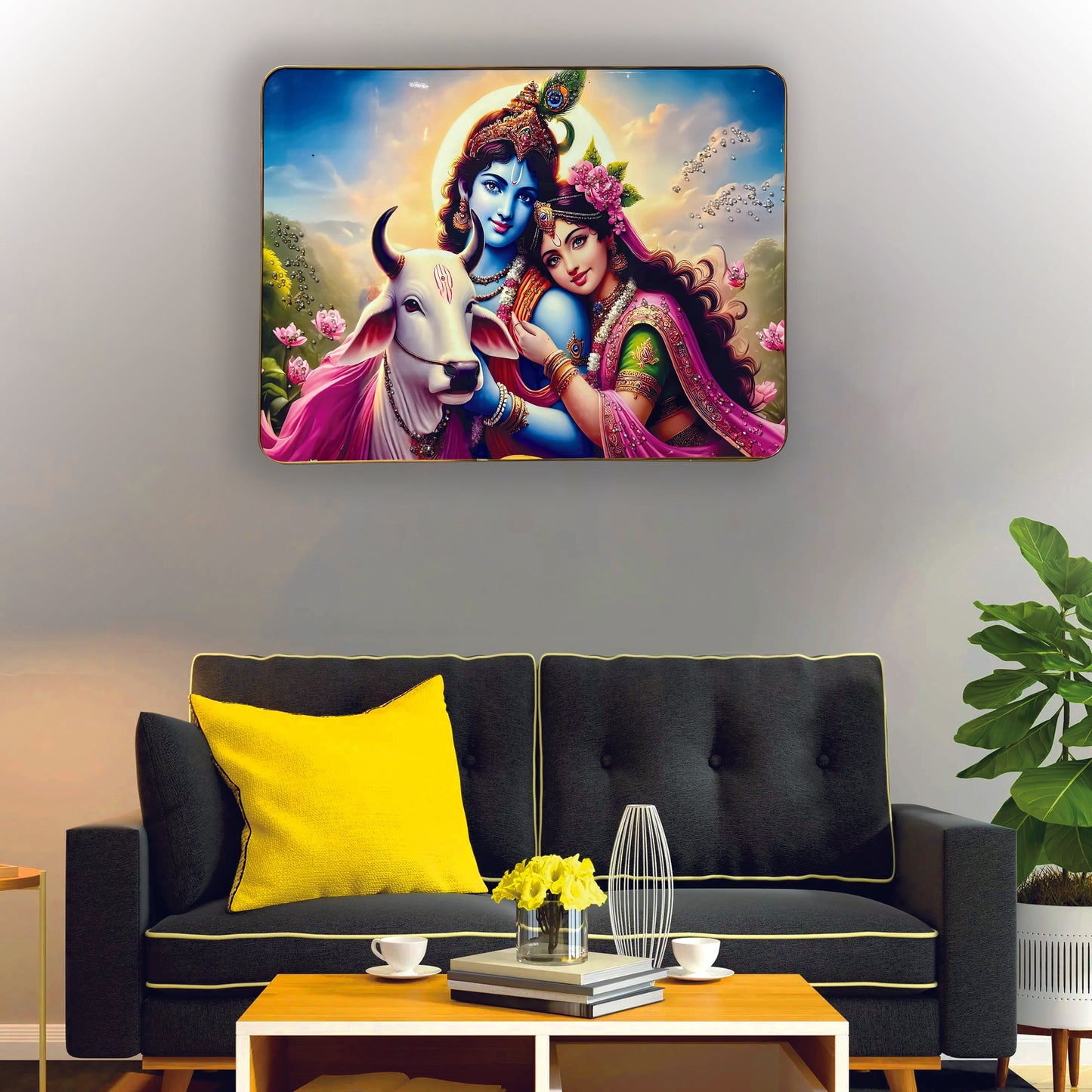 Divine Sparkle of Radha Krishna crystal wall art painting