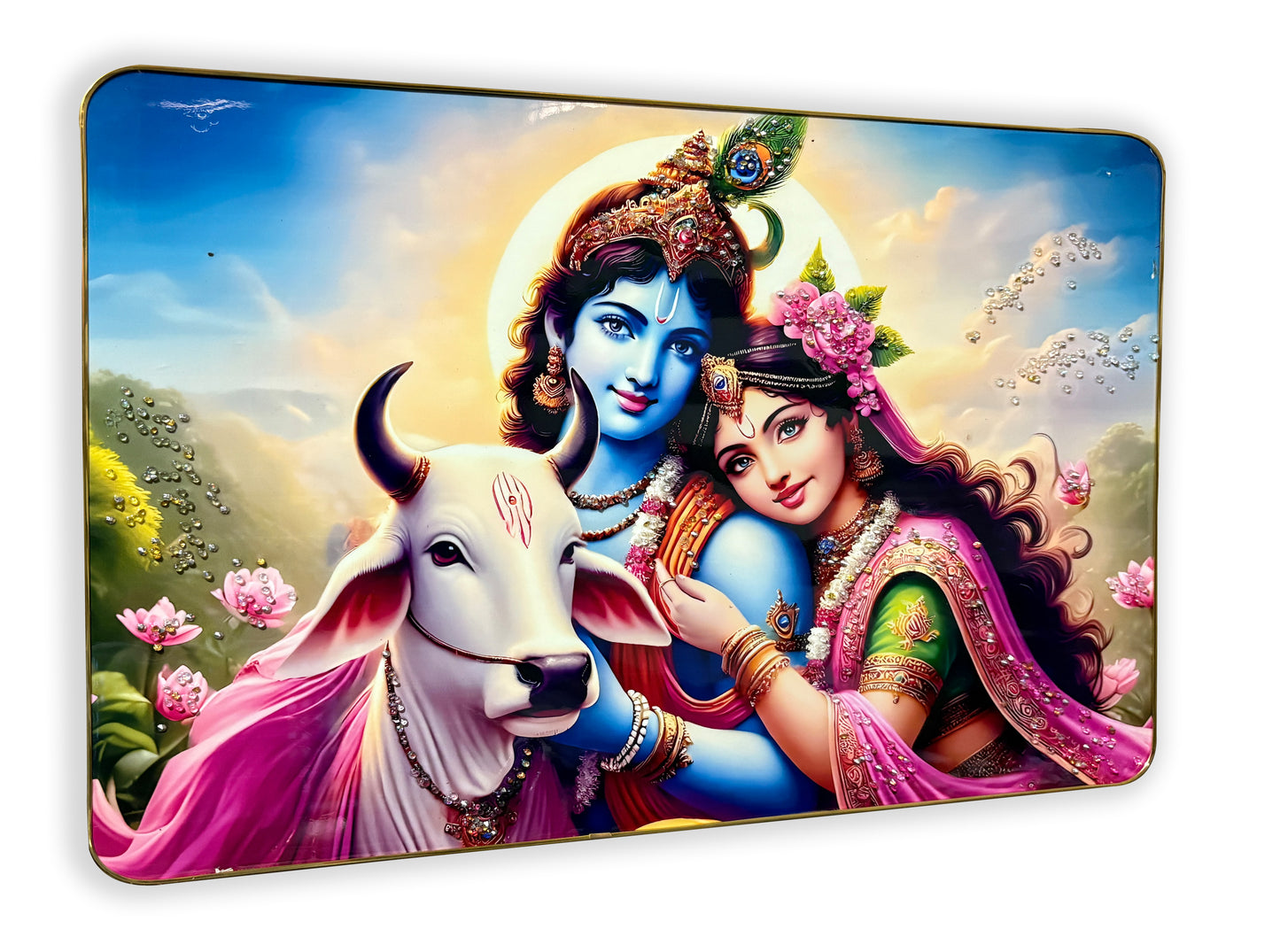 Divine Sparkle of Radha Krishna crystal wall art painting